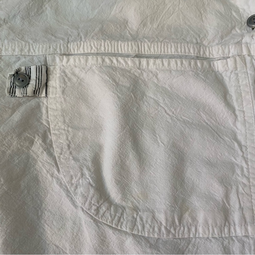 Vintage 80s 90s GITANO Men’s Cotton Button Down White Black Stripe Summer Beach - Picture 5 of 12